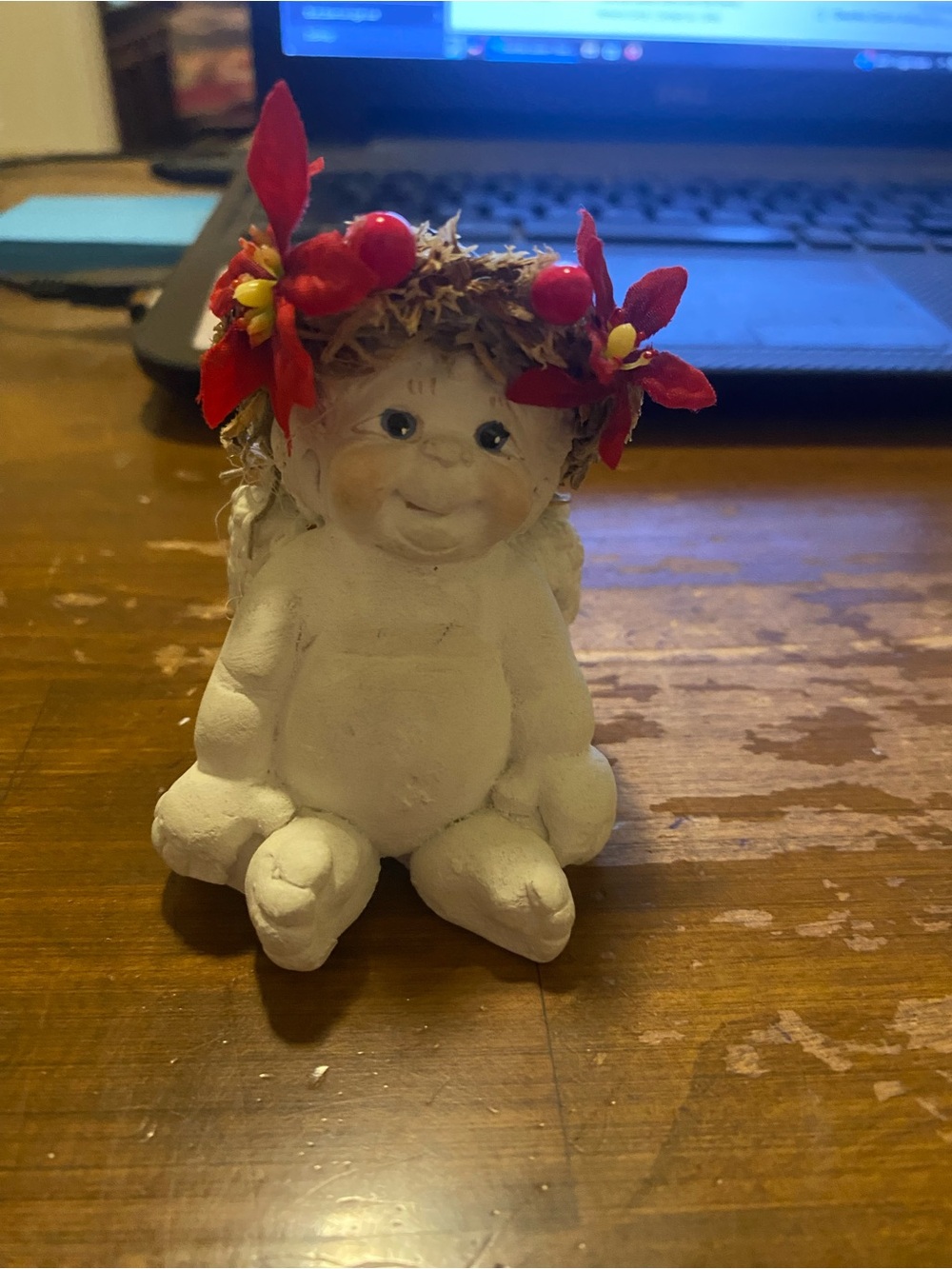 White Garden Fairy Figurine with Red Flower Crown - Home Accent